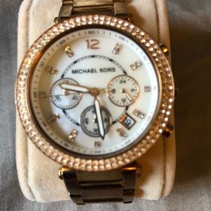 Rose gold MK watch w/ pearl face